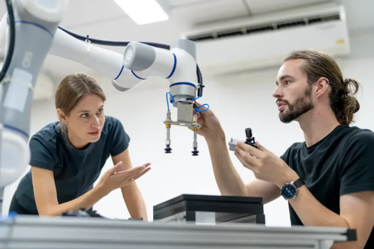 engineer inspecting automatic ai robot arm and mac 2024 01 05 16 25 03 utc